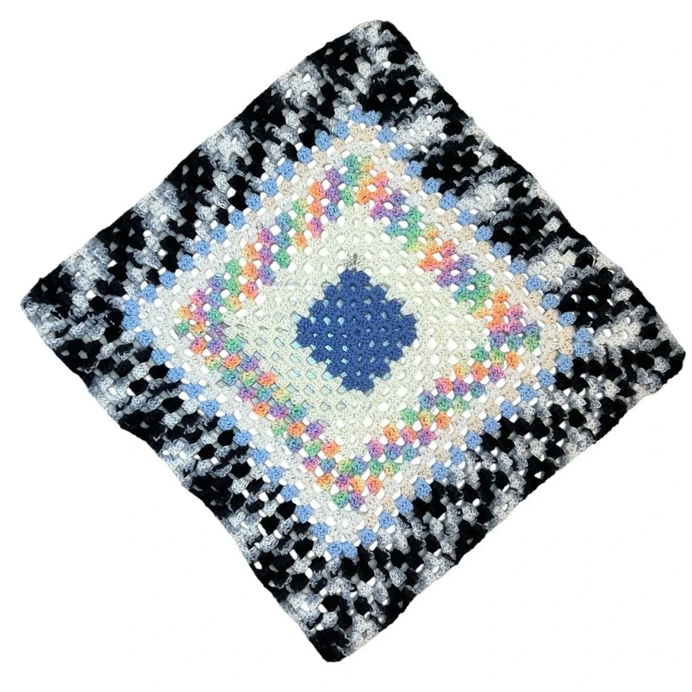 VTG Handmade Granny Square Crochet Table Topper 24